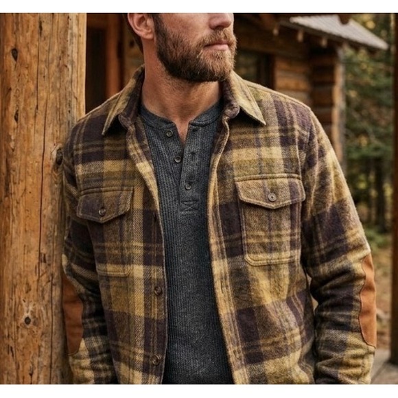 Marled Reunited Clothing Other - Marled Reunited Clothing Mens Plaid Flannel Shirt Jacket Elbow Patches Brown M